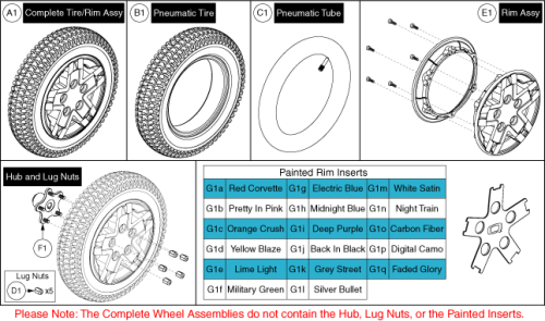 Pneumatic Drive Wheel, Silver Rim With Color Rim Insert parts diagram