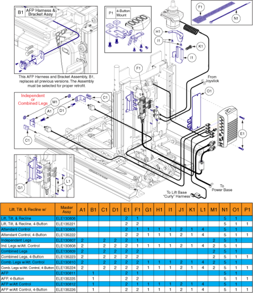 Tb3 Q-logic 2 Hardware, Lift, Tilt, & Recline parts diagram