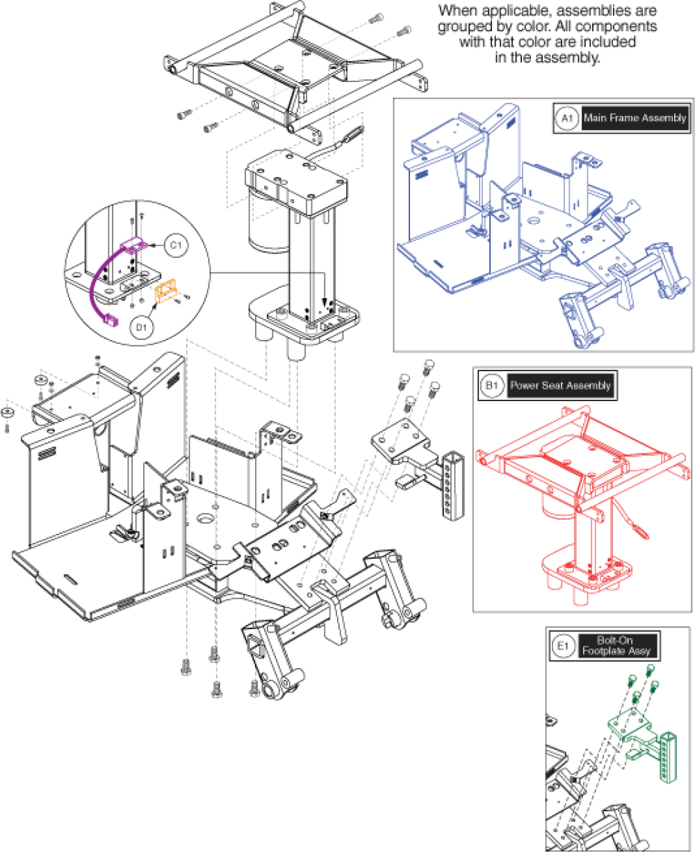 Main Frame Assembly - Jazzy Select 6 2.0 W/ Power Seat parts diagram