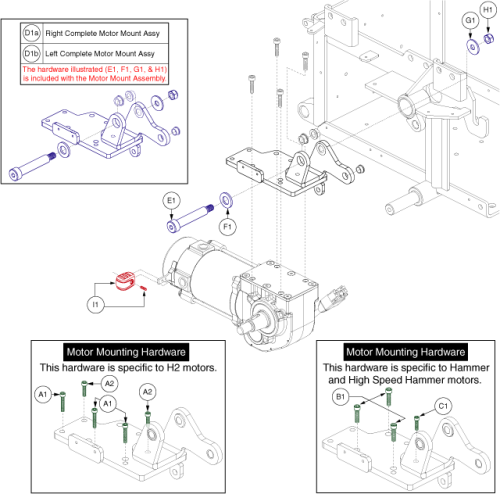 Motor Mount, Motor Spacer, & Freewheel Lever parts diagram