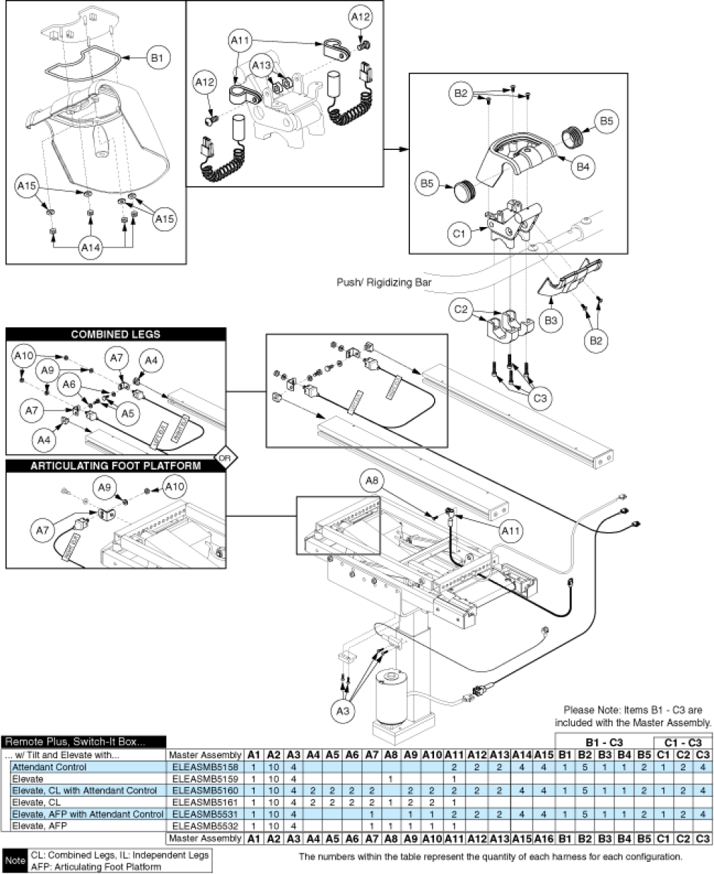 Table - Remote+, Tilt Only, Hardware parts diagram