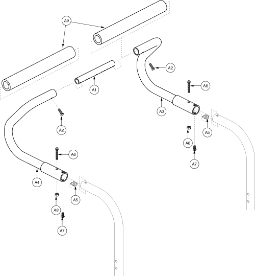 Manual Tilt Stroller Handle, Textured parts diagram