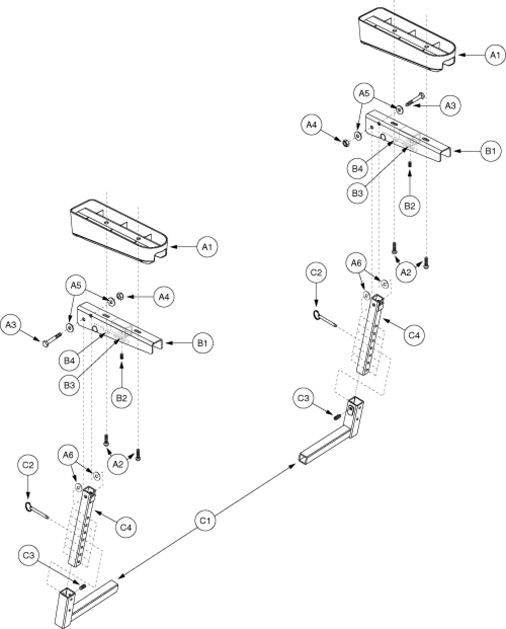 Armrest Assy's - Flip-up Height Adjust Desk Length parts diagram