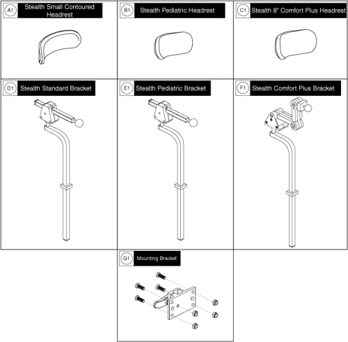 Headrest Pads, Mounting Brackets And Hardware parts diagram