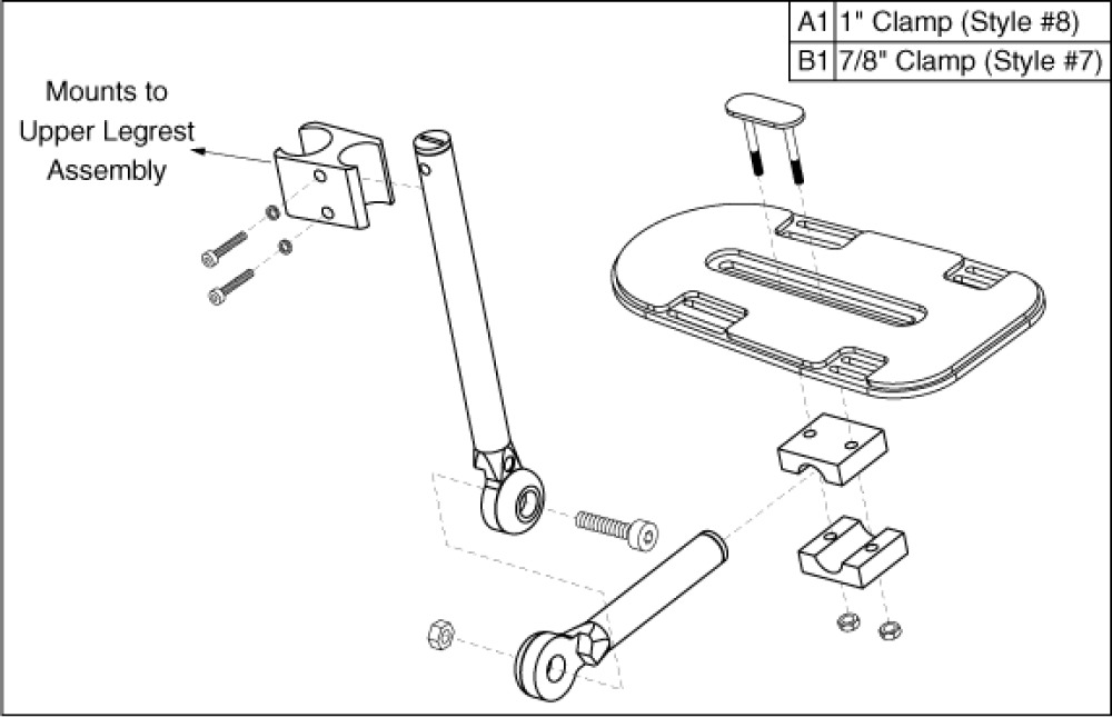 Multi-axis Leg Rests - Pediatric, High Mount, Large parts diagram