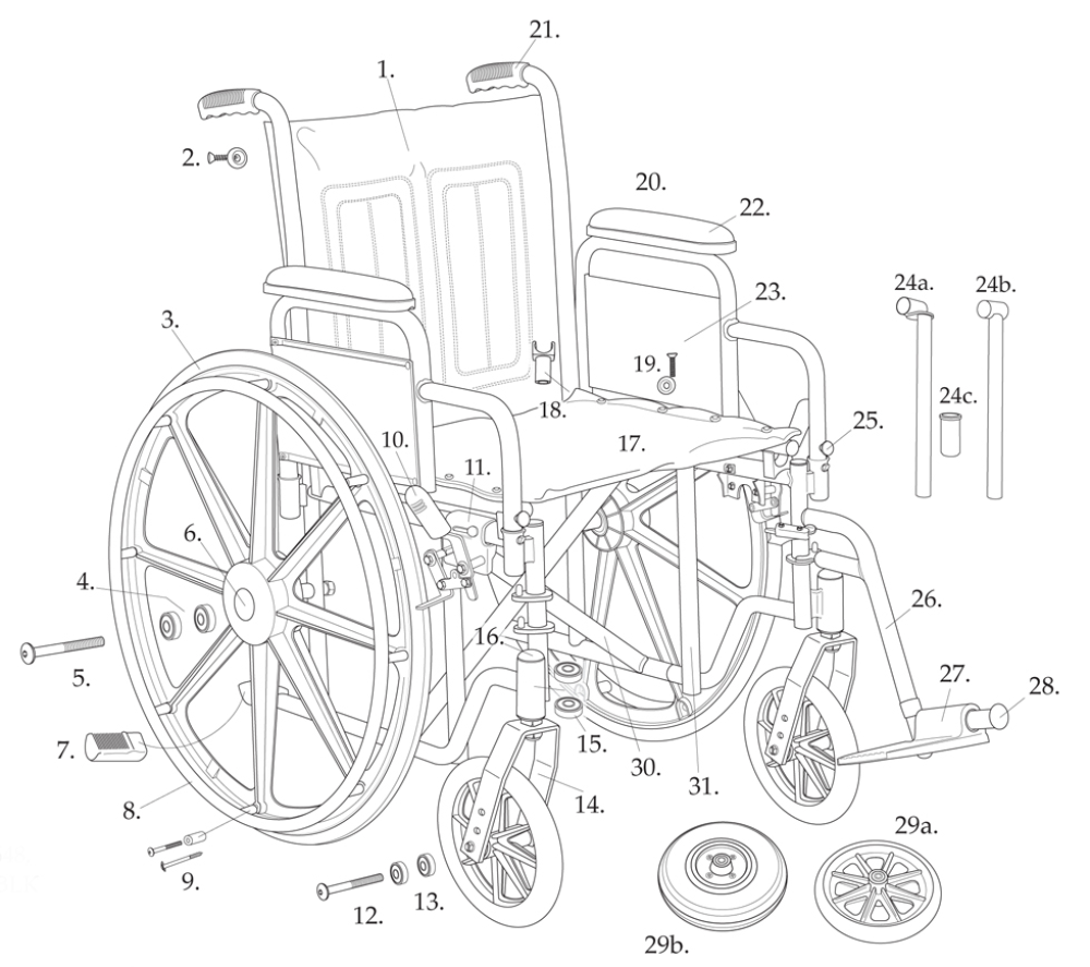 Parts For Bariatric Sentra Ec Heavy-duty Wheelchair With1m parts diagram