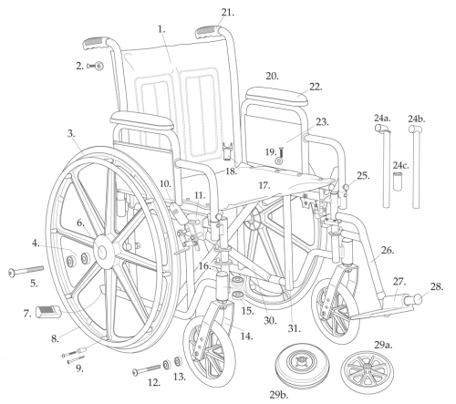 Parts For Bariatric Sentra Ec Heavy-duty Wheelchair With1m parts diagram