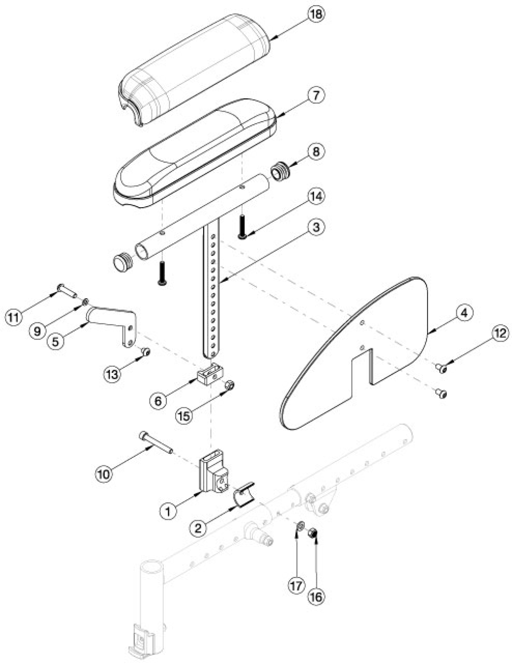Arc Pediatric Height Adjustable T-arm parts diagram