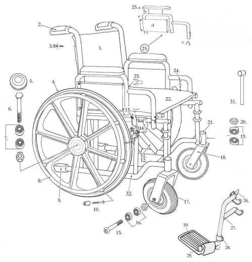 Parts For Bariatric Sentra Extra-heavy-duty Wheelchair 20”,22”,24” parts diagram