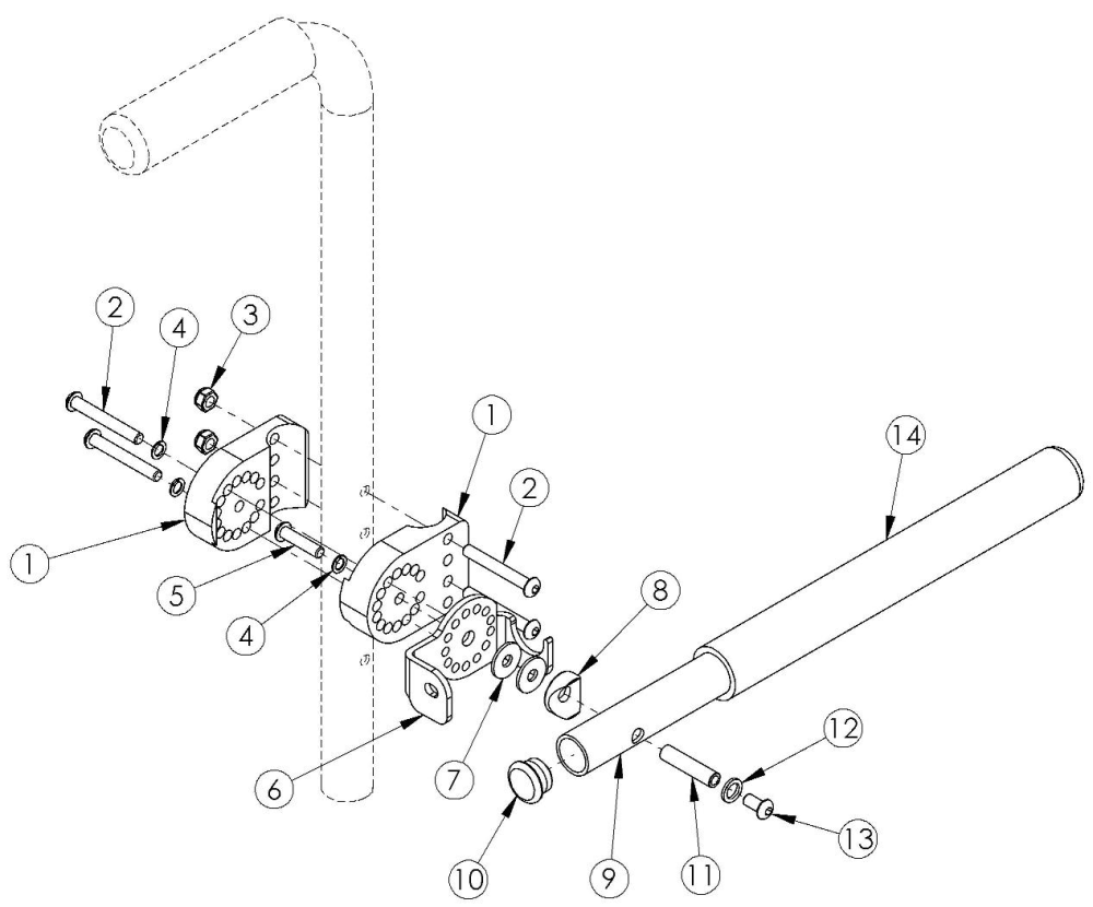 Discontinued Angle Adjustable Non Locking Tubular Flip Up Armrest parts diagram