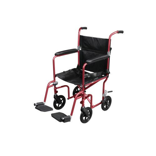 Flyweight Lightweight Transport Wheelchair with Removable Wheels - Red