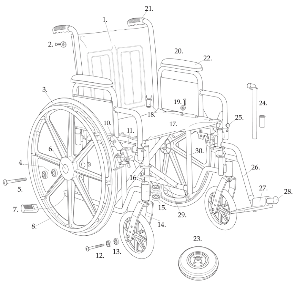 Parts For Bariatric Sentra Ec Heavy-duty Wheelchair With 1y & 1s parts diagram