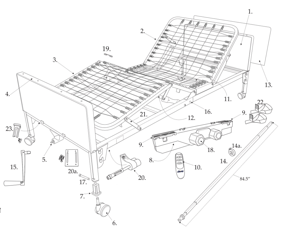 Parts For Delta™ Ultra- Light 1000, Semi-electric Bed parts diagram