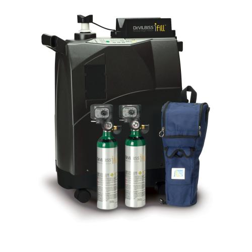DeVilbiss iFill Personal Oxygen Station w/ 2 M6 PD1000 Cylinders and Carrying Case