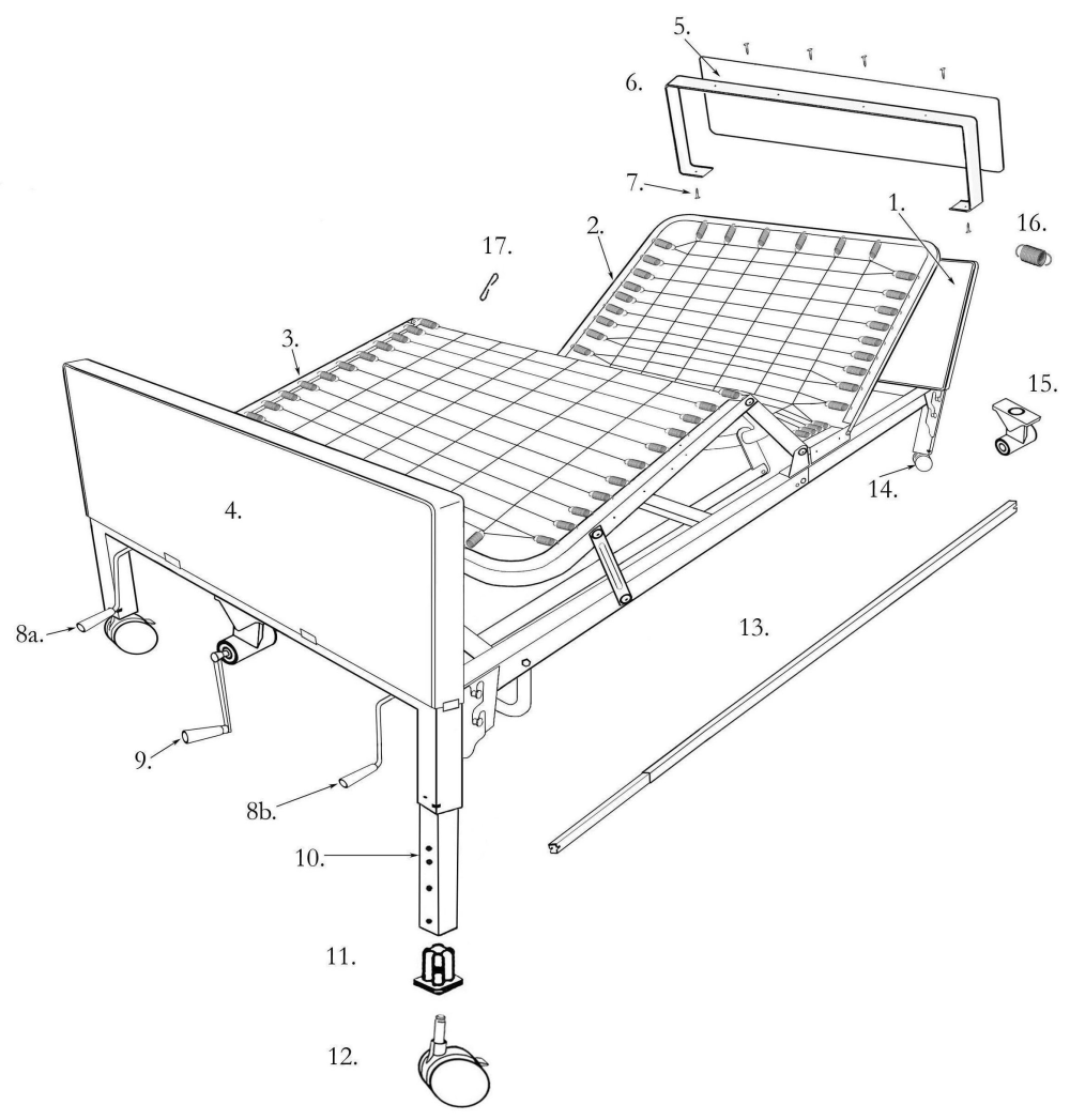 Parts For Multi-height Manual Bed parts diagram