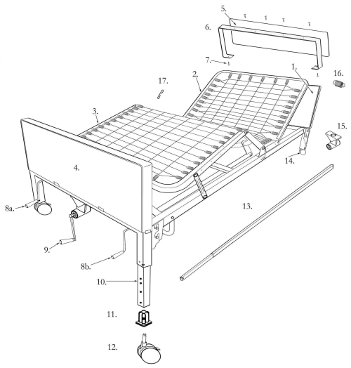 Parts For Multi-height Manual Bed parts diagram