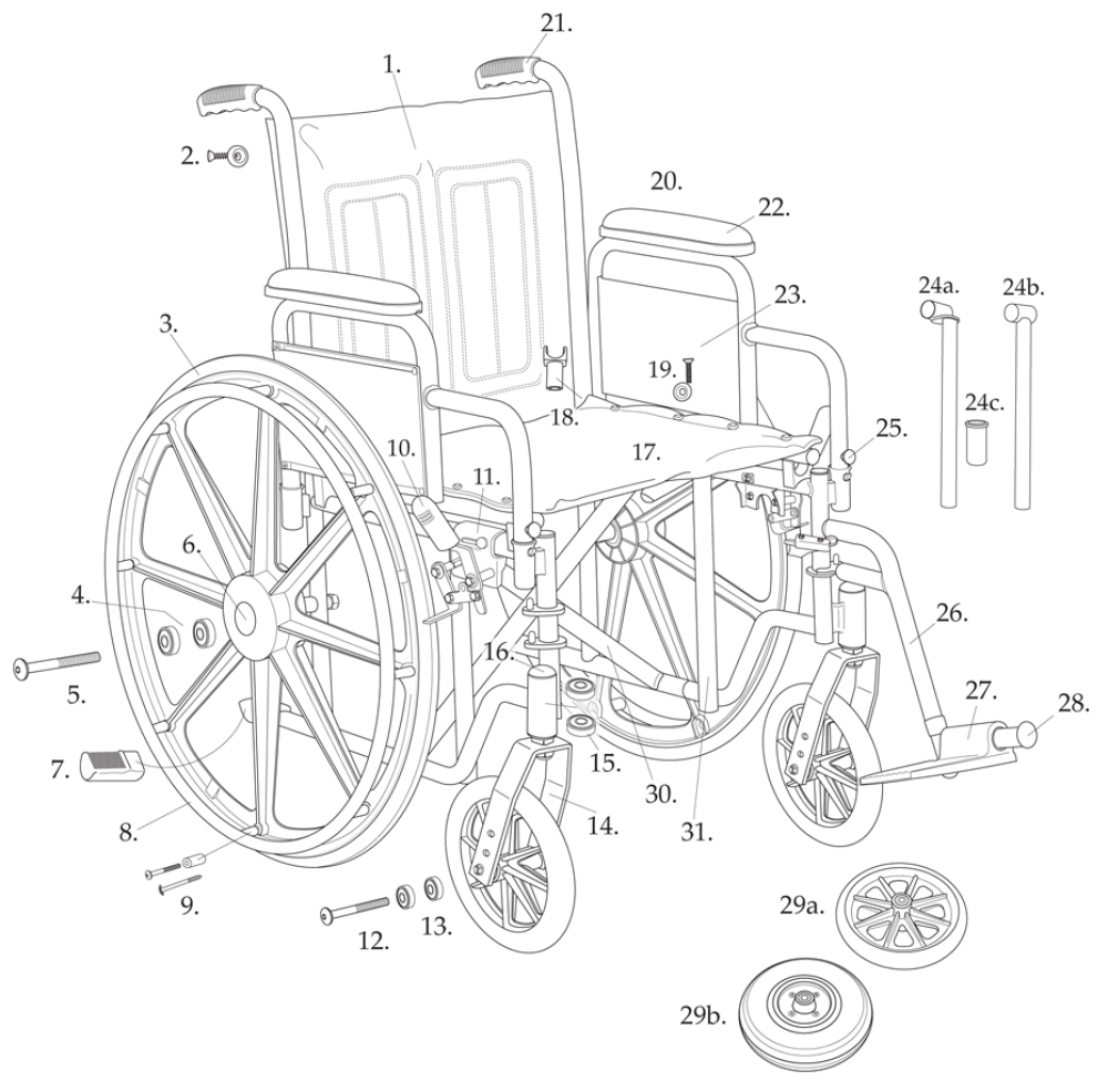 Parts For Bariatric Sentra Ec Heavy-duty Wheelchair With 2a parts diagram