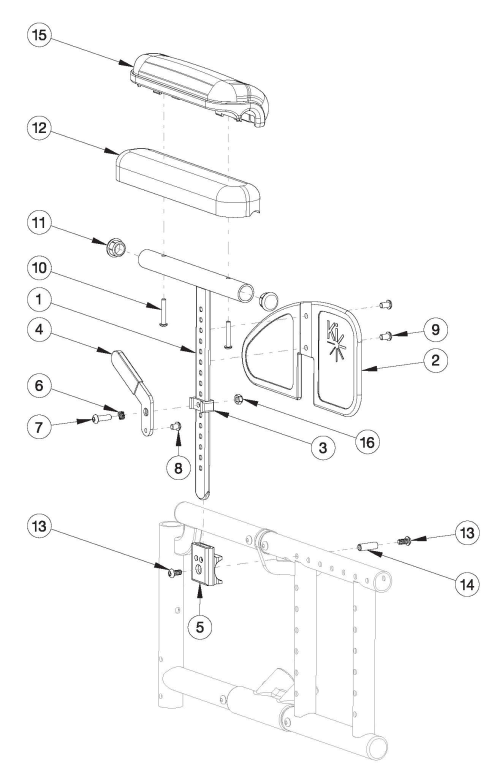 Spark Pediatric Height Adjustable T-arm parts diagram
