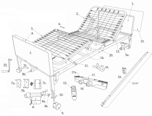 Parts For Delta™ Ultra-light 1000, Full-electric Bed parts diagram