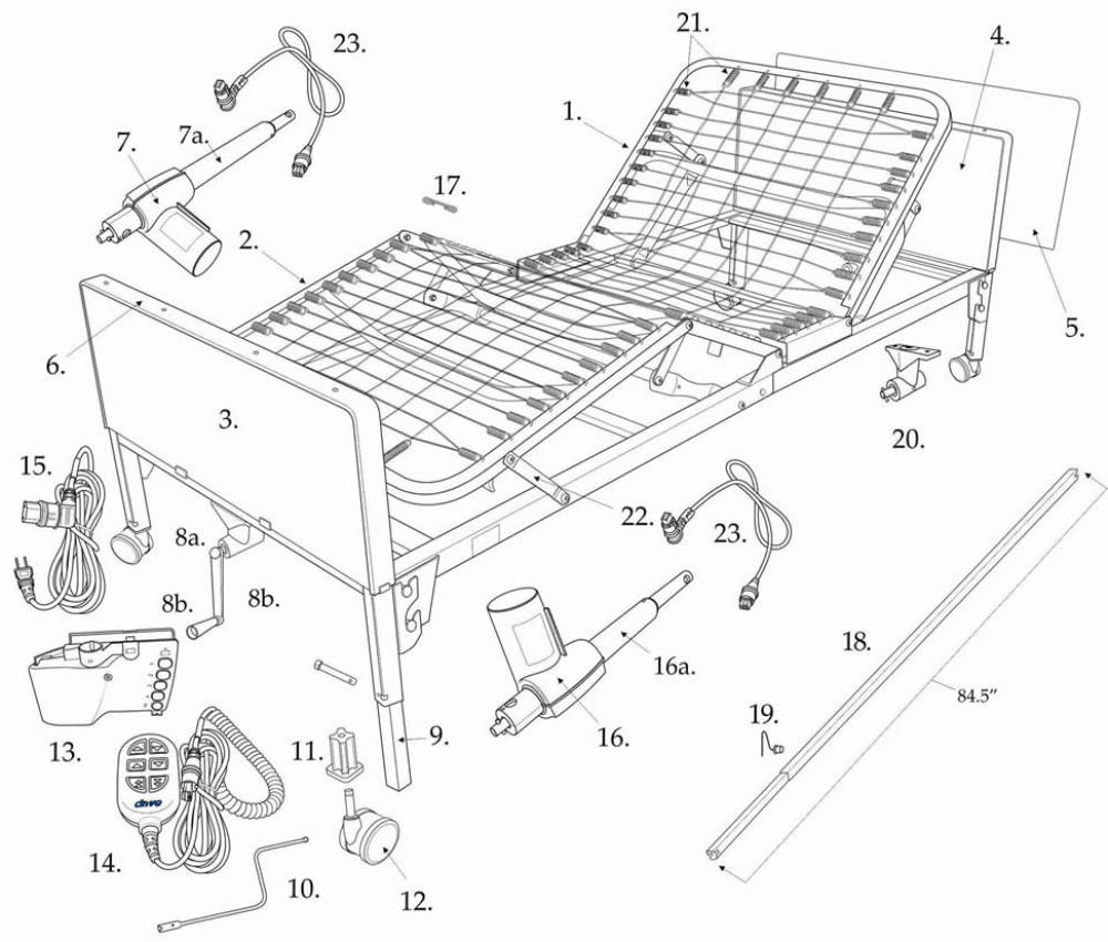Parts For Semi-electric Bed (single Crank) parts diagram