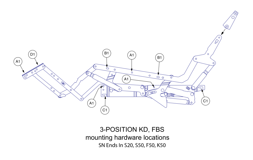 Used W/ S/n Ending In F50, K50, S20, S50, Ms0 & As0 - Kd Fbs  3-position Scissor Hrdware parts diagram