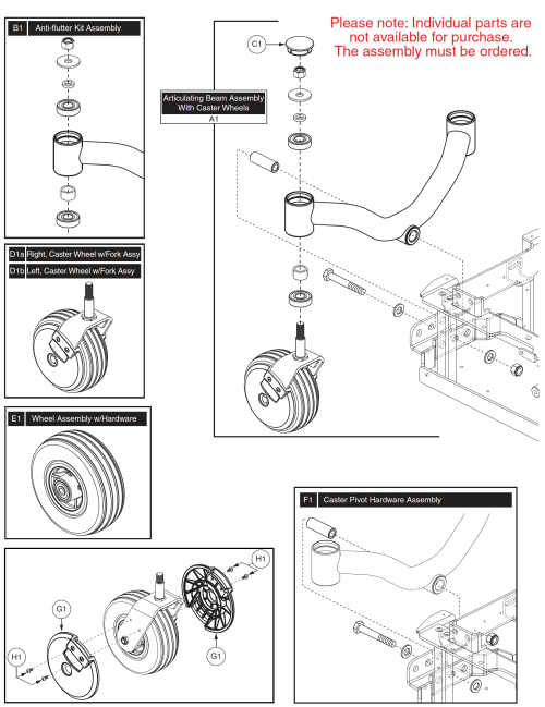 Articulating Beam Assy, Jazzy 600 Es parts diagram