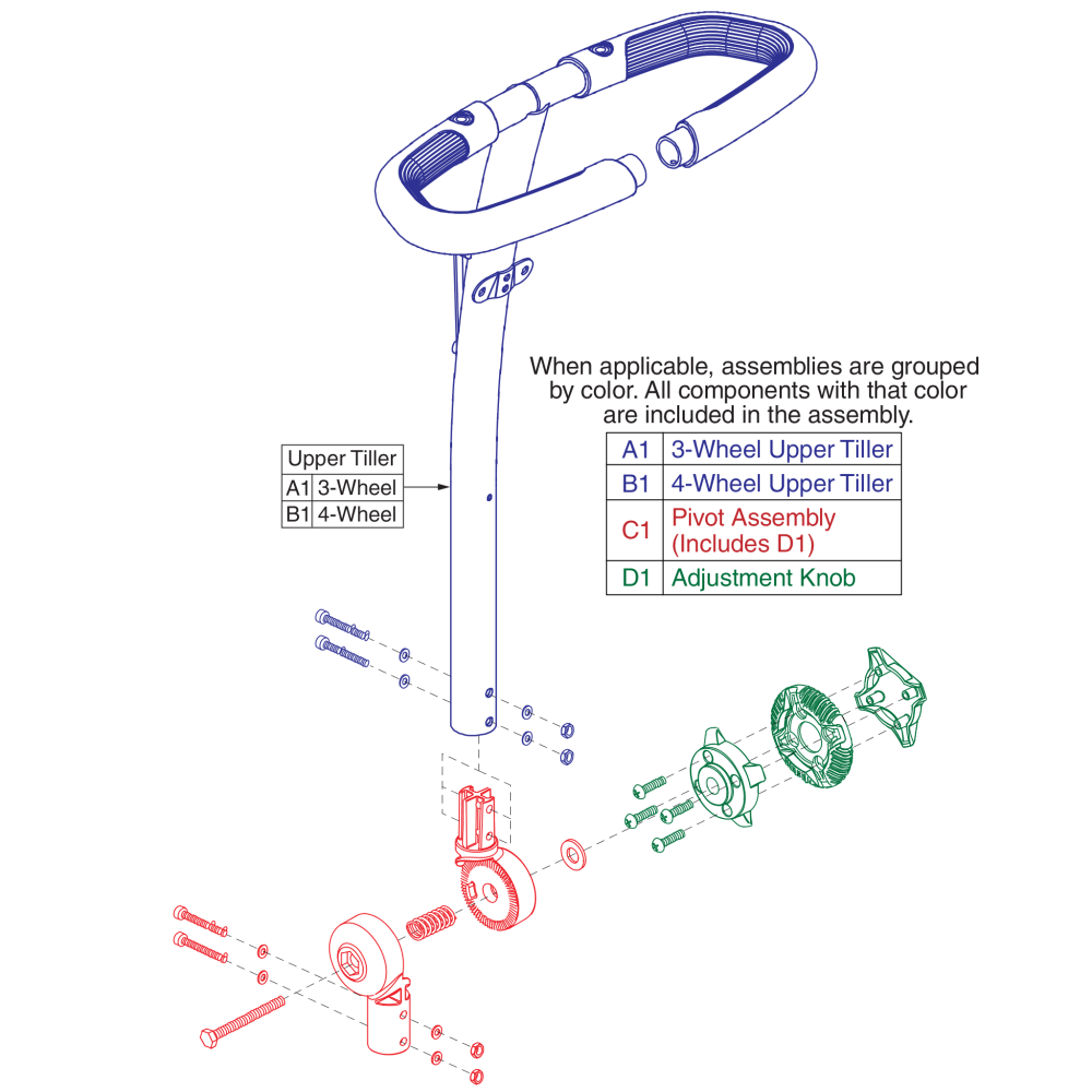 Tiller Assembly, Gogo Sport / Lx parts diagram