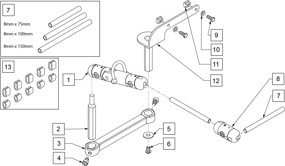 Link-it Midline Mount Swing-away Ergo parts diagram