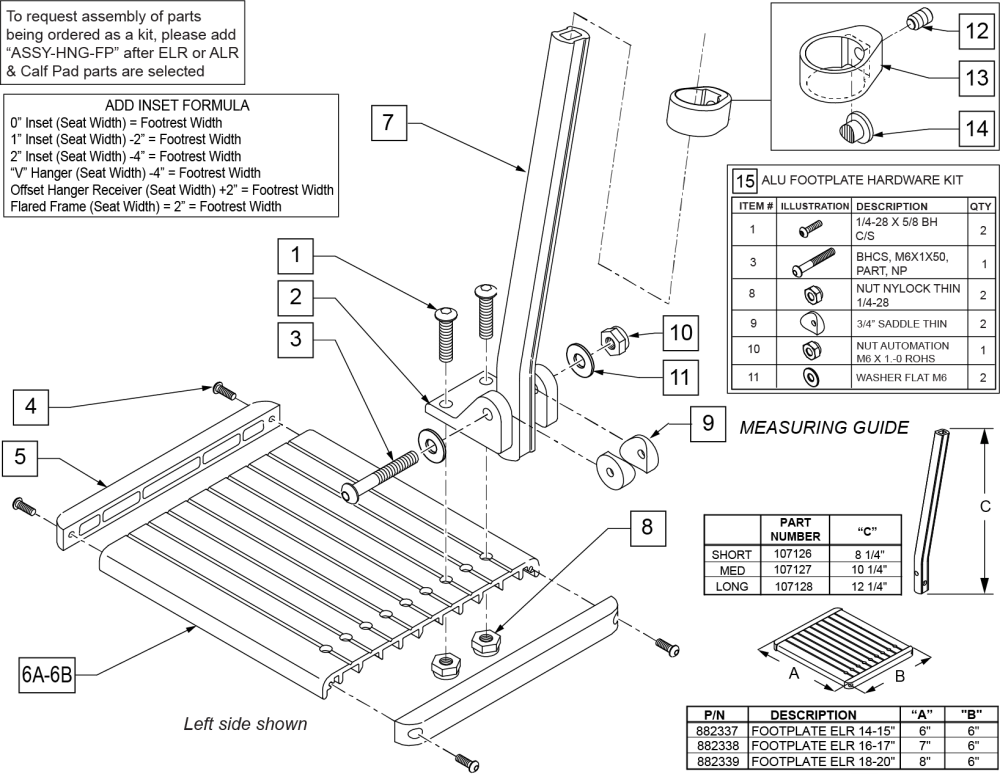 Elr/alr Aluminum Footplate (clamp) parts diagram