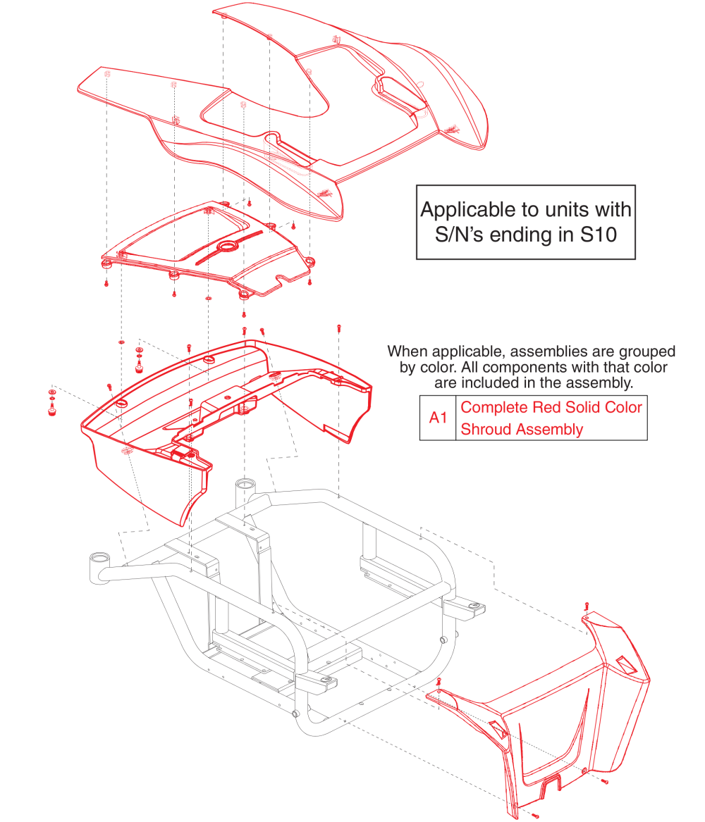 Red Shroud Assy (units Ending In S/n S10) Jazzy Select Hd parts diagram