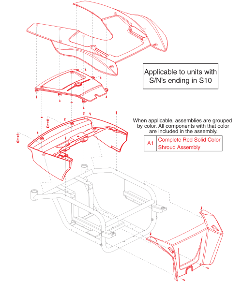 Red Shroud Assy (units Ending In S/n S10) Jazzy Select Hd parts diagram