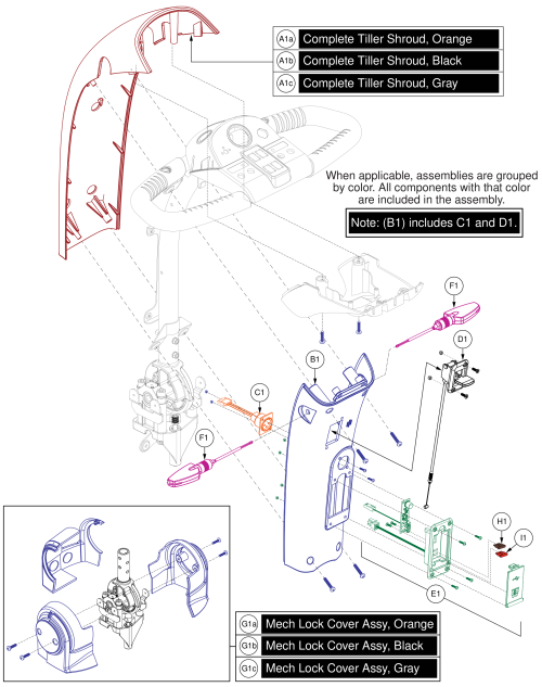 Tiller Shroud Assy, Pursuit 2 parts diagram