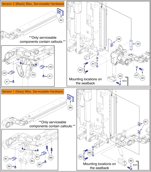Standard V1 & V2 Tb3 Armrest, Misc. Serviceable Hardware parts diagram