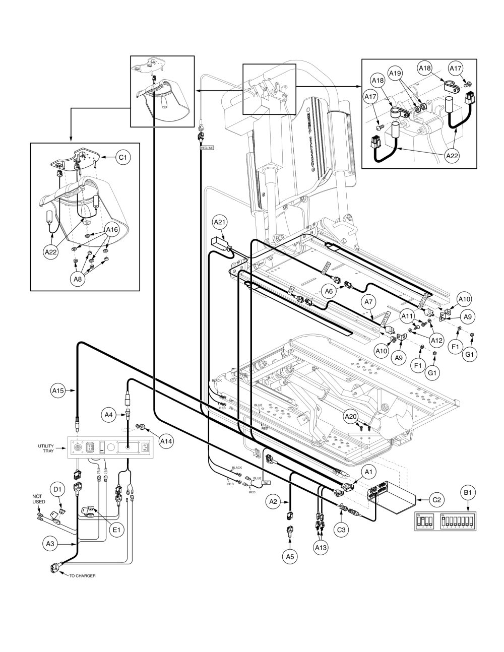 Tilt, Recline, And Independent Legs, Switch-it, Tb1 Electronics parts diagram