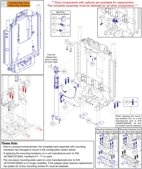 Flip Forward Back Assy, Tb3.5 Tilt, Tb3 Redesigned Back parts diagram