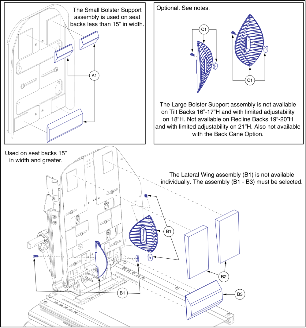 Tru-comfort Bolsters And Supports, Tru Balance® 3/3 Redesigned/4 Backs parts diagram