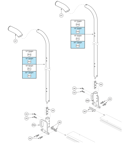 Back Canes, Version 1, Pediatric Tilt parts diagram