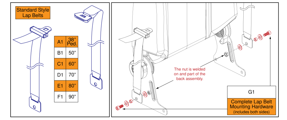 Lap Belts And Hardware, Standard, Q-captains Seat parts diagram