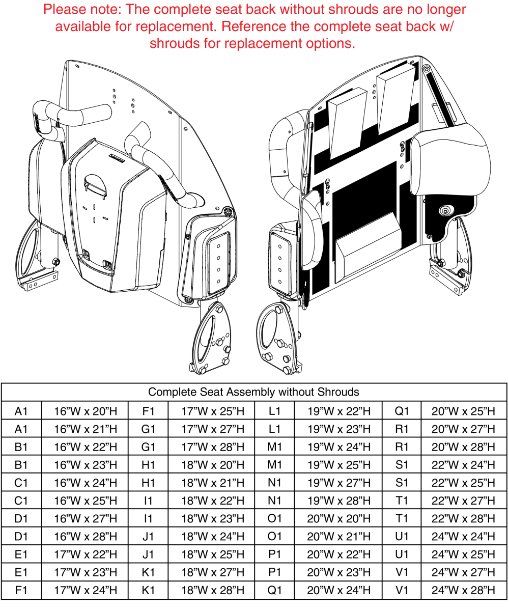 Complete Seat Back W/o Shroud, Tru-comfort V2 parts diagram