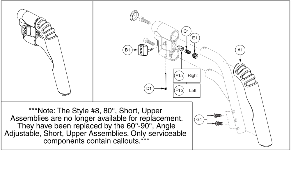 80° Style #8 Swing-away Short Straight Upper parts diagram