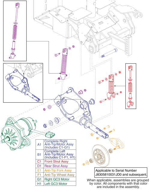 Anti-tip Assembly W/motor - Gc3 (black Wheels) parts diagram