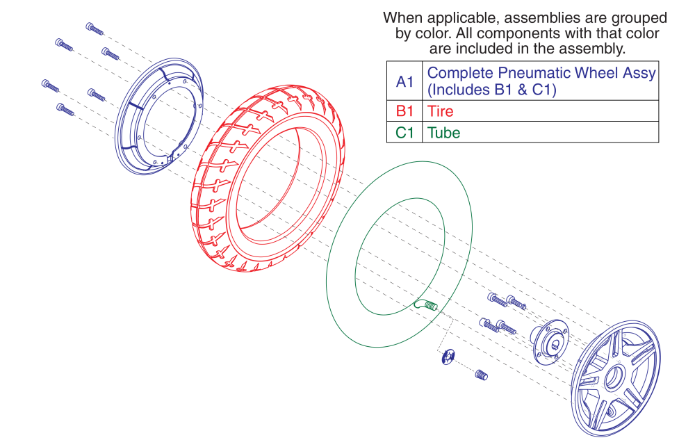 Pneumatic Drive Wheel Assy, Jazzy Select 14 parts diagram