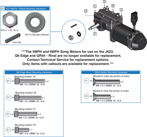 5 & 6 Mph Song Motor - Motor & Wheel Mounting Hardware parts diagram