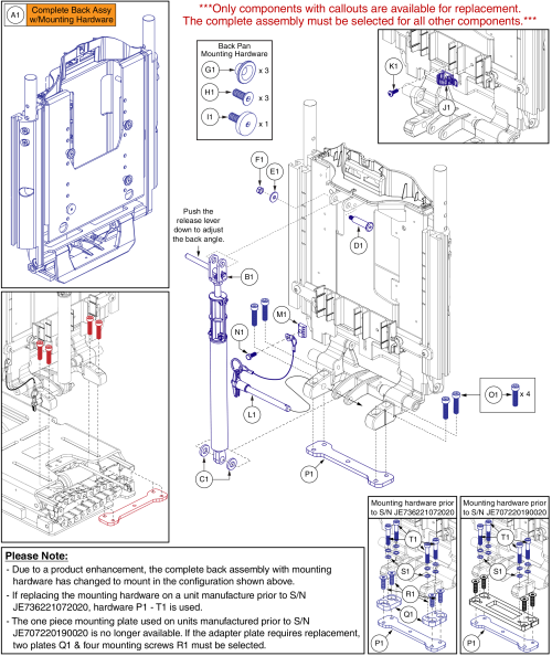 Flip Forward Back Assy, Reac Lift, Tb3 Redesigned Back parts diagram