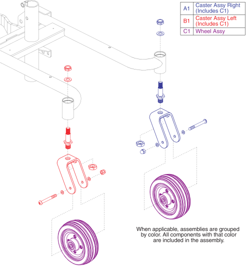 Rear Caster Wheel And Fork Assemblies, Jazzy Sport 2 parts diagram