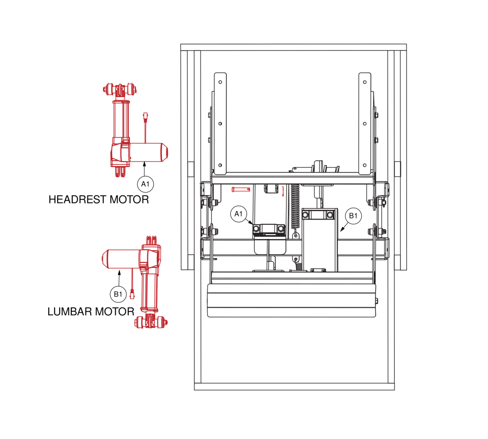 Headrest & Lumbar Actuators, Mot1707196 / Mot1707197 parts diagram