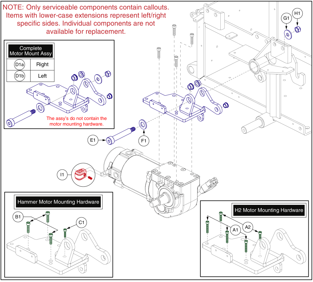 Motor Mount, Hammer & H2 Motors, Edge Z / Q6 Ultra parts diagram