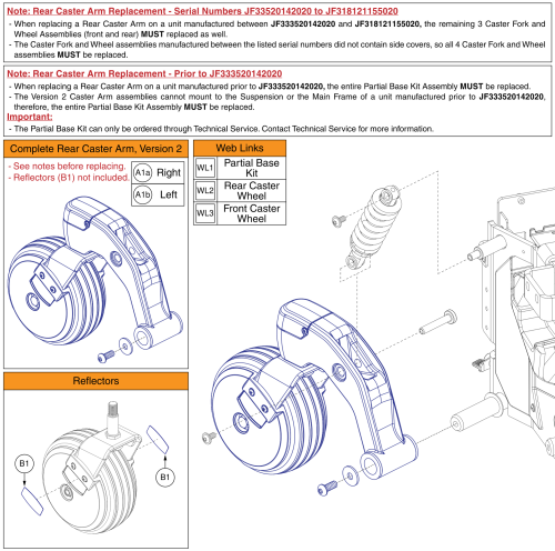 Complete Rear Caster Arm Assembly, 6