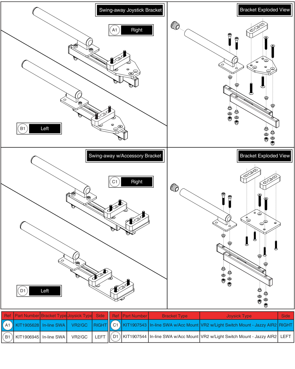 Vr2/gc Swing-away Joystick/accessory Bracket parts diagram