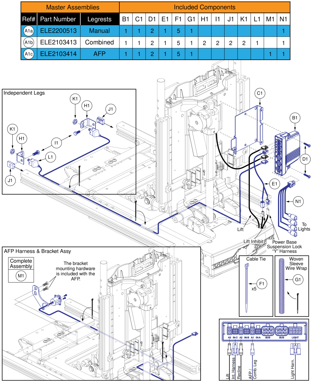 Ql3 Am3l, Tb3 Lift & Recline W/ Ilevel (q6 Edge Series, R-trak, Stretto Full Seat Lights) parts diagram